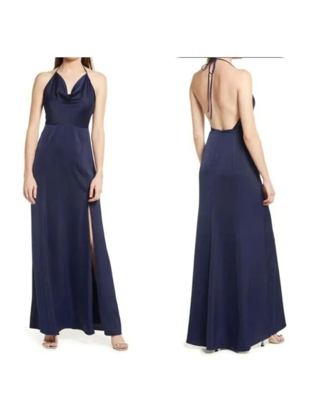WAYF The Aurora Halter Neck Satin Maxi Dress Sz M